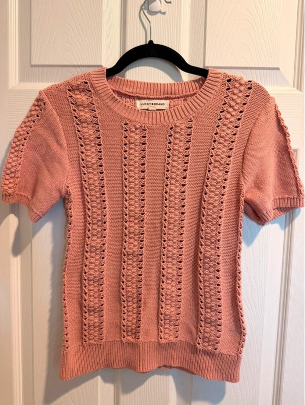 Lucky Brand Dusty Rose Textured Short Sleeve Knit Sweater